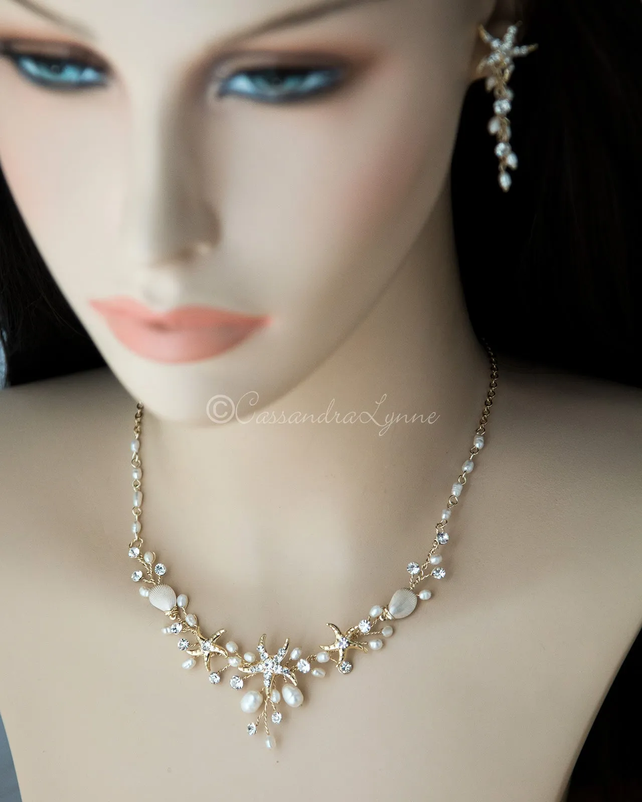 Starfish and Pearl Bridal Necklace Set