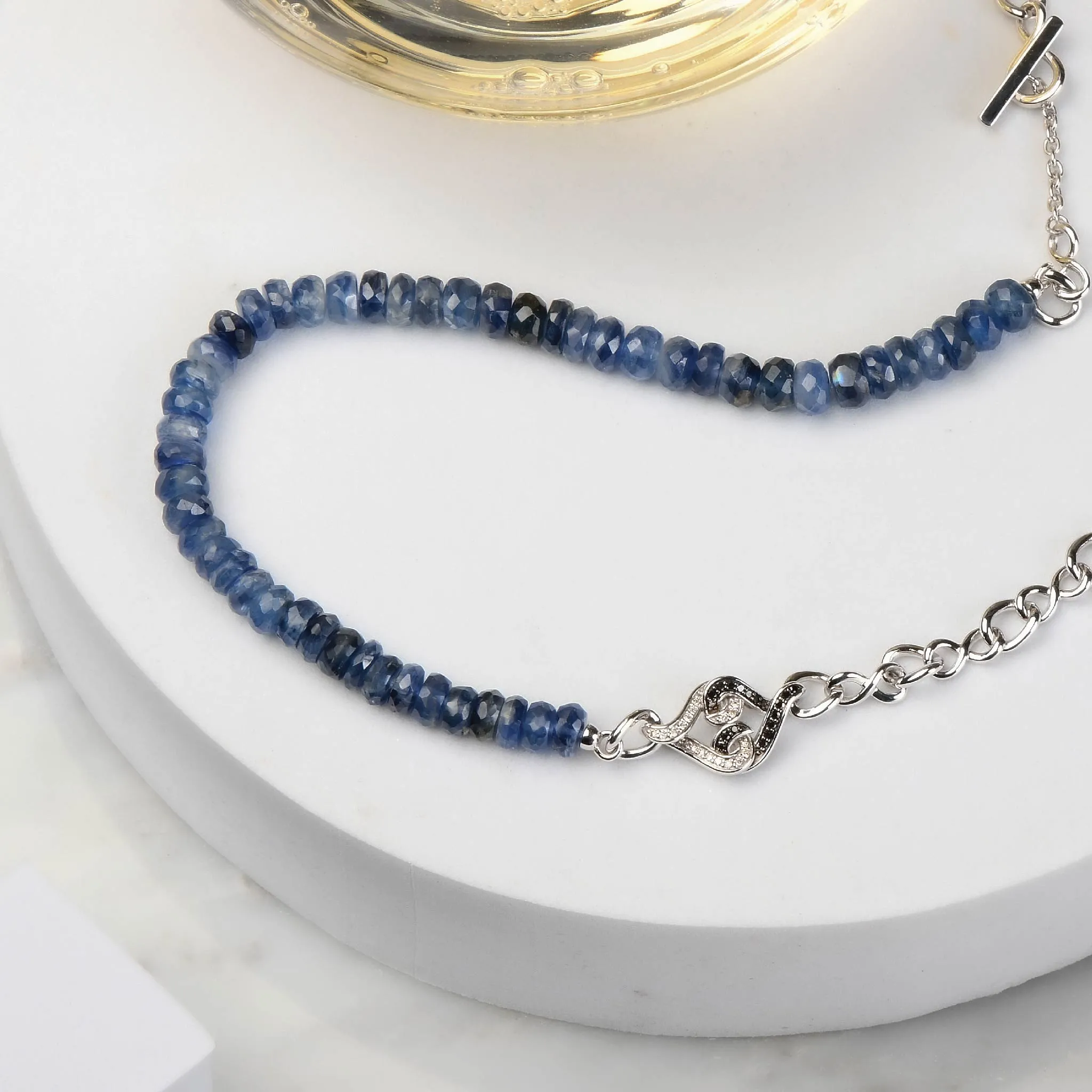 Sterling Silver Blue Kyanite Black and White Sapphire Necklace