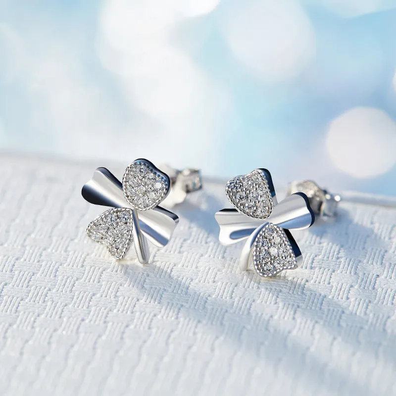 Sterling silver shining clover leafs earring