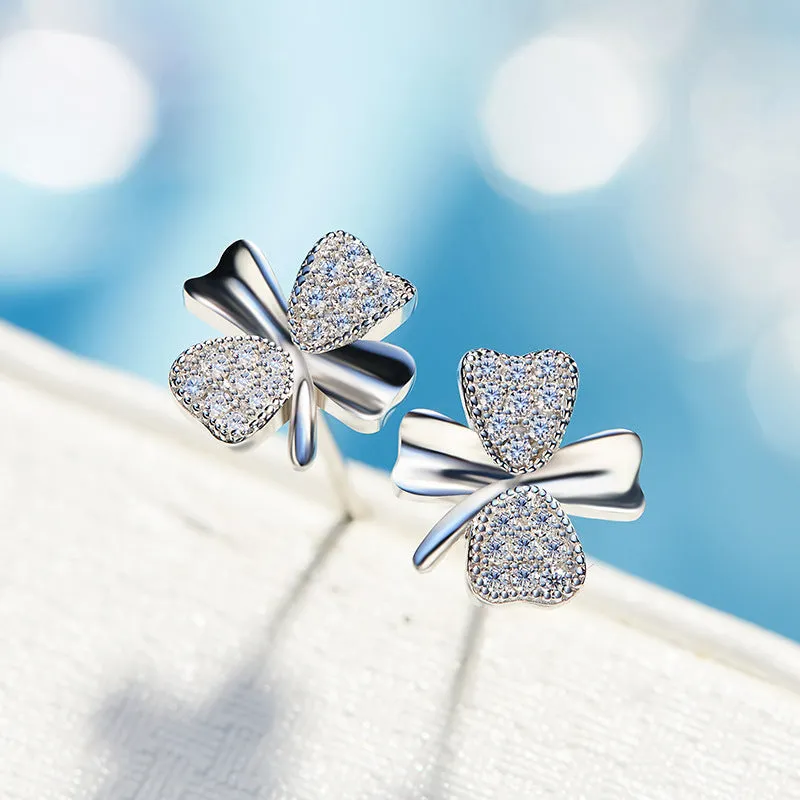 Sterling silver shining clover leafs earring