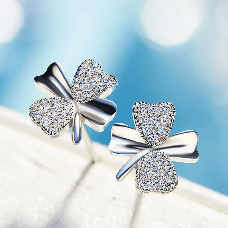 Sterling silver shining clover leafs earring