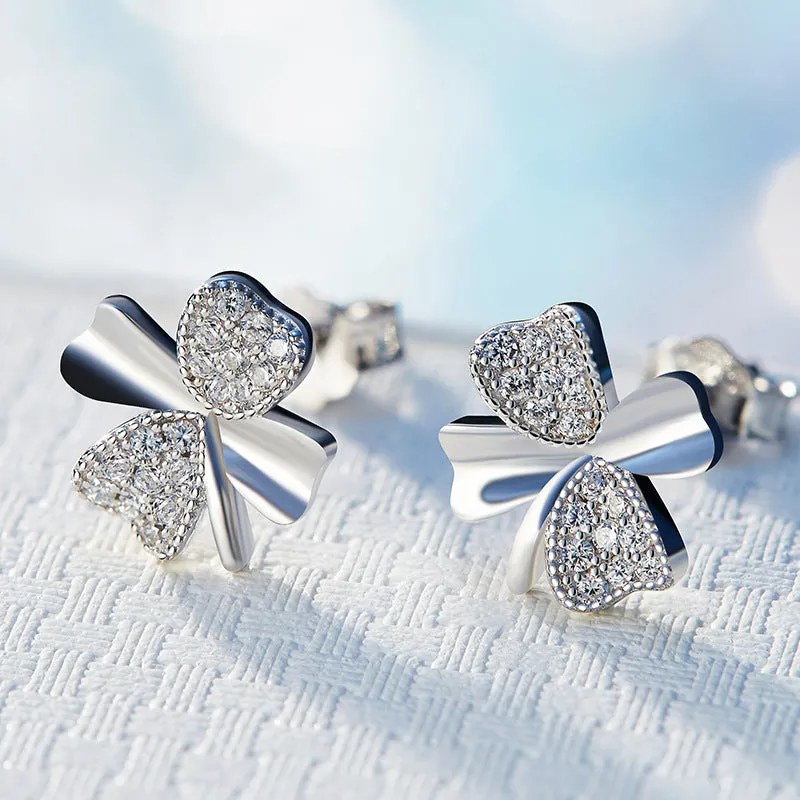 Sterling silver shining clover leafs earring