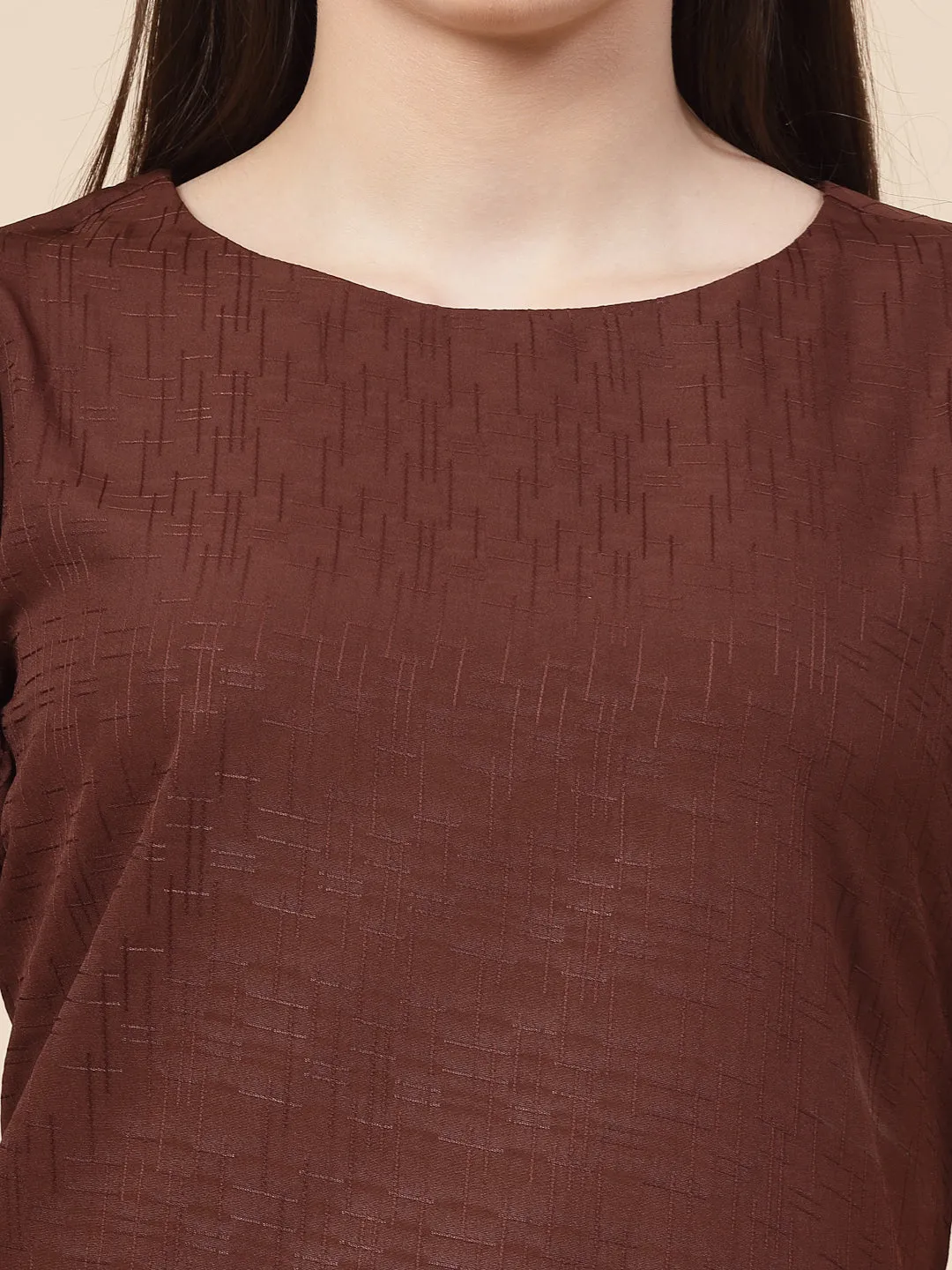 Style Quotient Women Brown Solid Polyester Regular Smart Casual Top