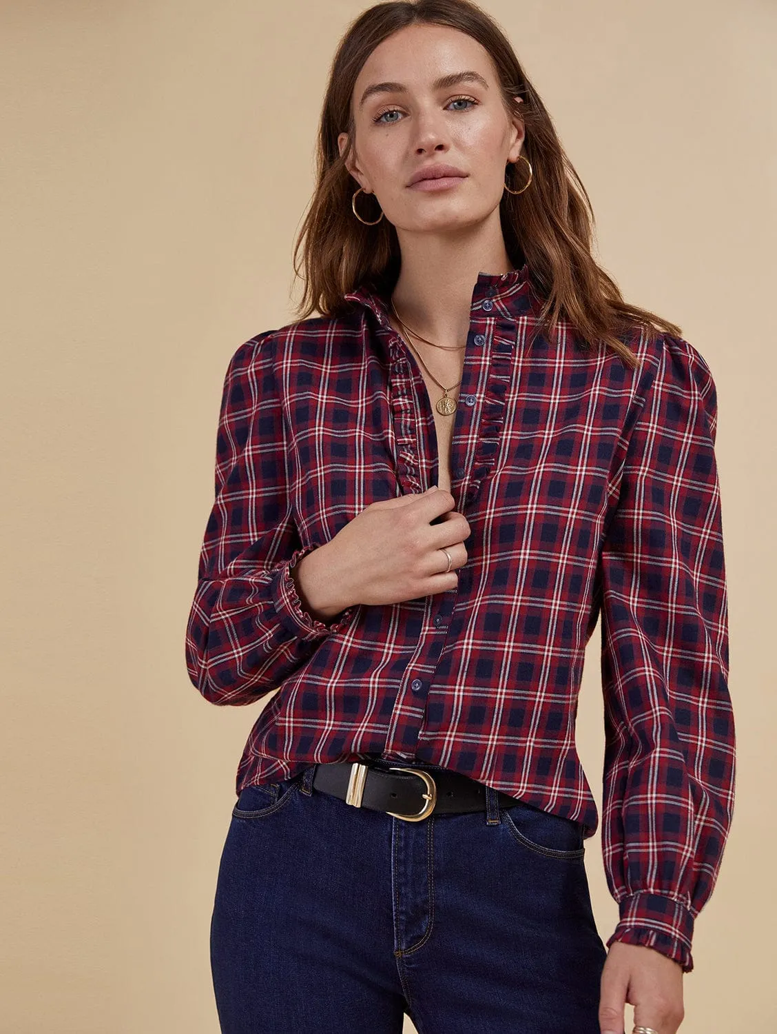 Taneya Organic Cotton Blouse | Red Check