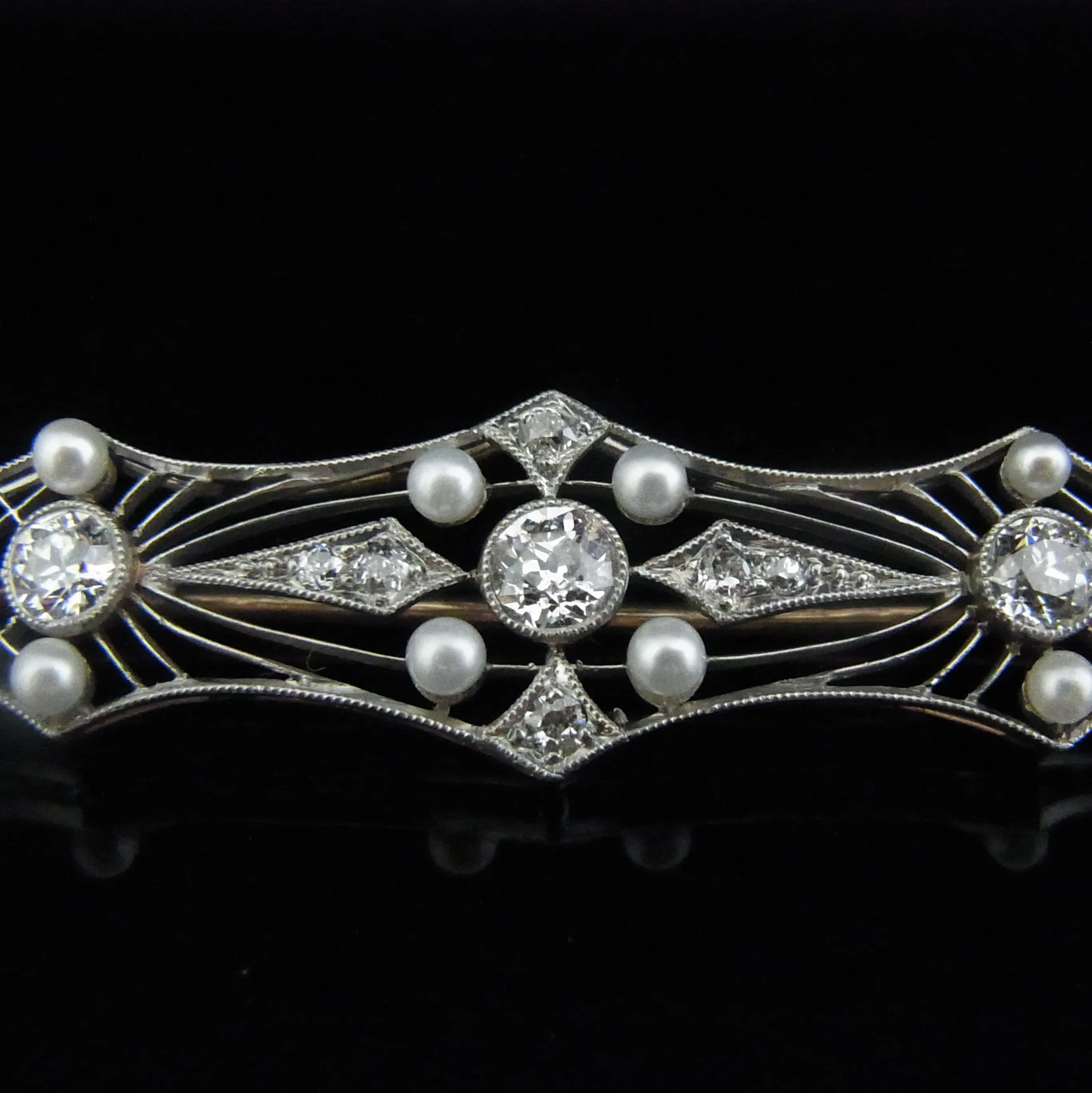 The Amarillo - Edwardian Diamond Pearl Platinum Gold Brooch