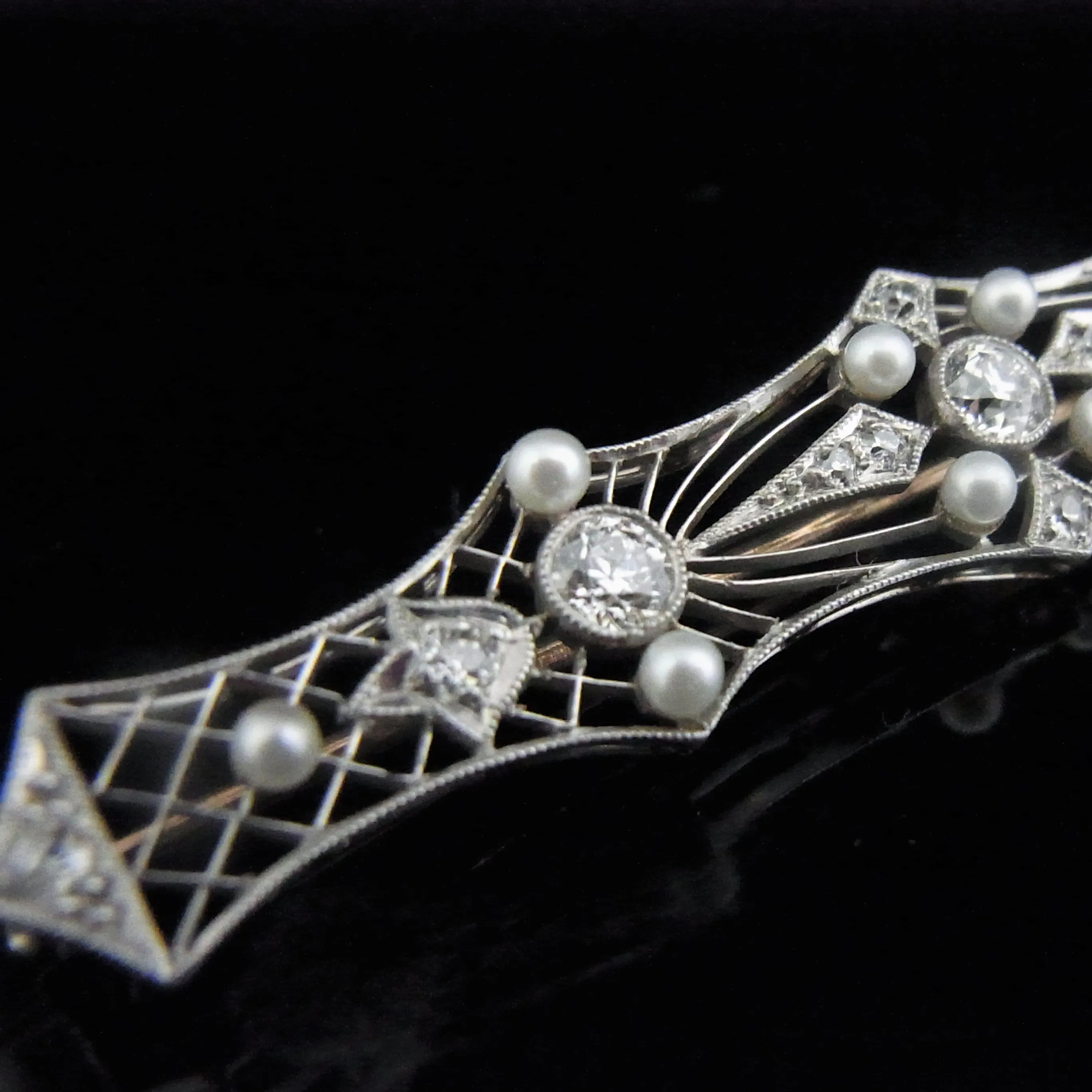 The Amarillo - Edwardian Diamond Pearl Platinum Gold Brooch