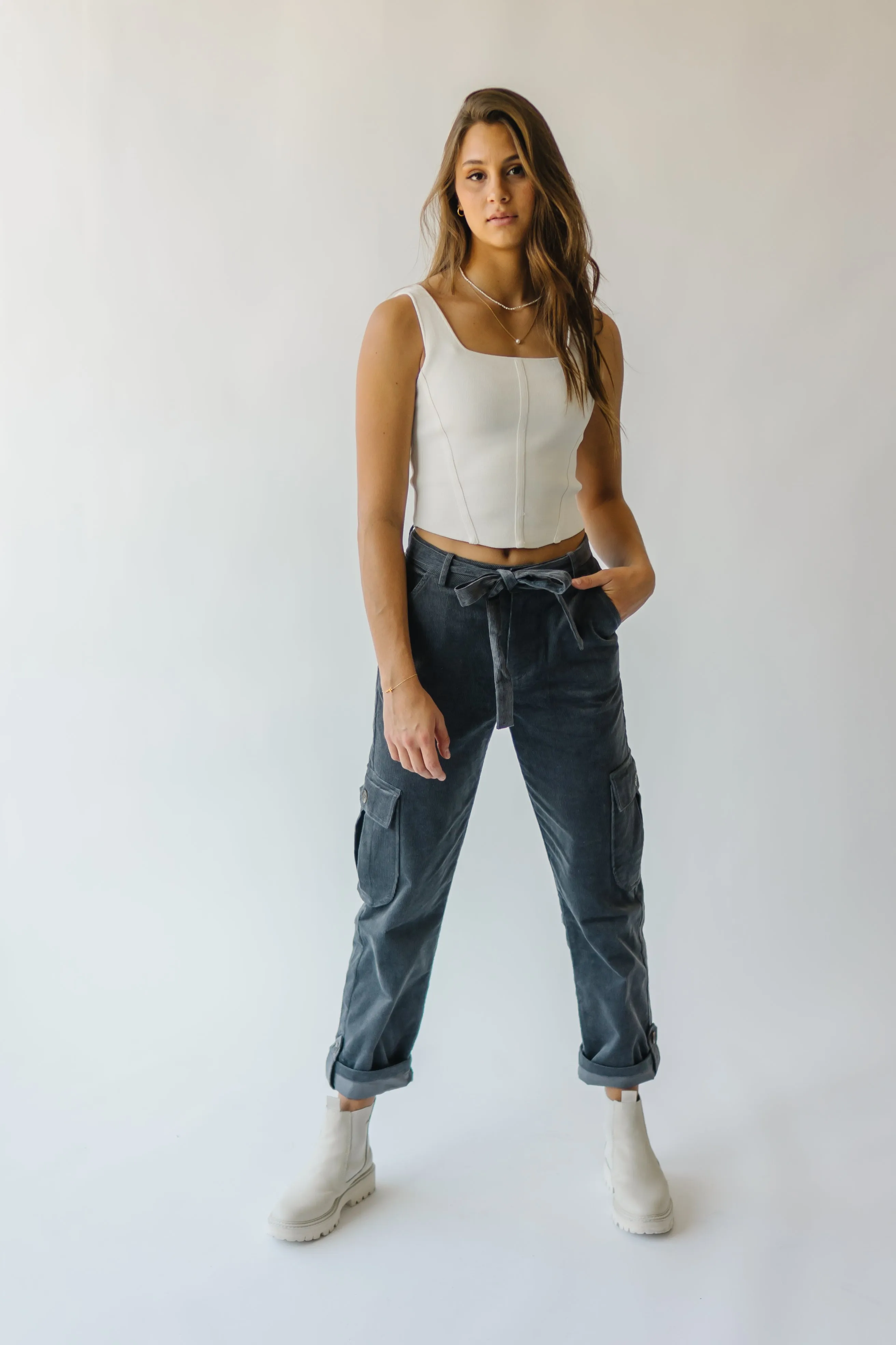 The Hamlin Belted Corduroy Pant in Grey