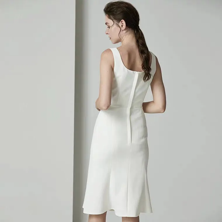 The Kalli Sleeveless White Short Midi Dress