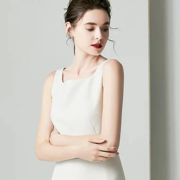 The Kalli Sleeveless White Short Midi Dress