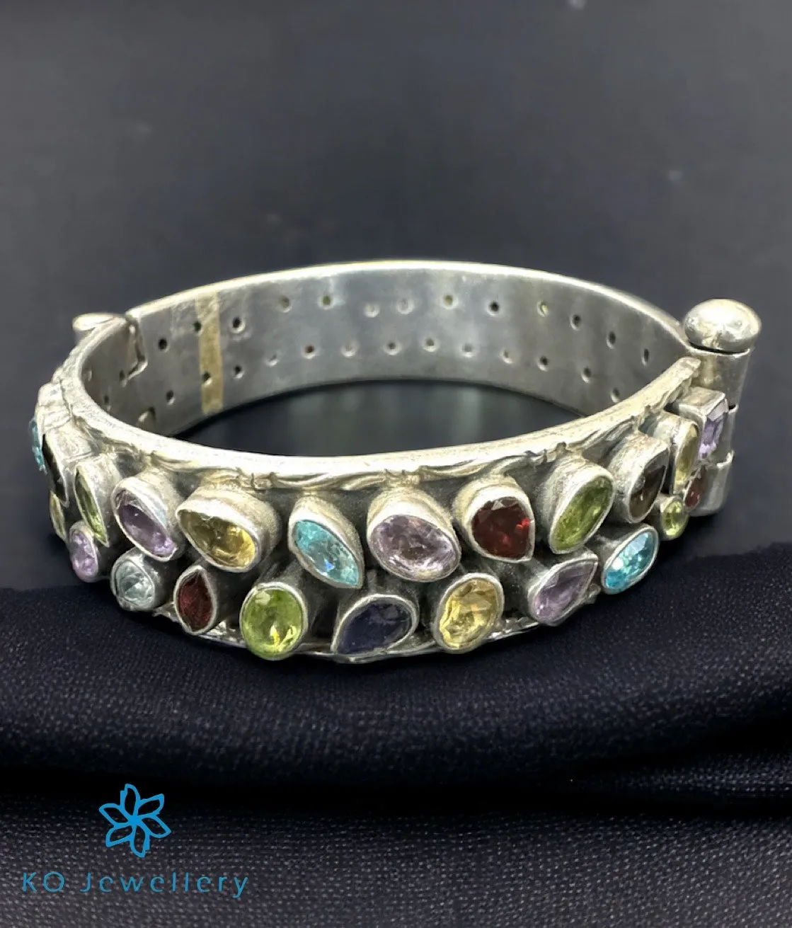 The Multi Silver Gemstone Openable Bracelet (Size 2.2)