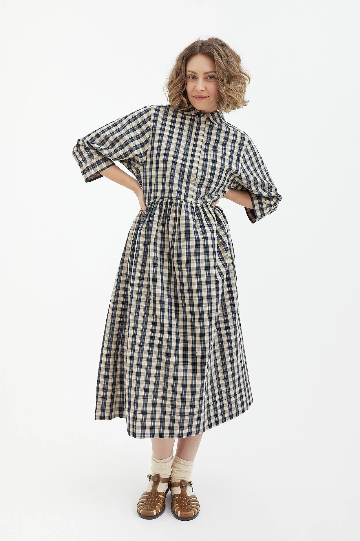 Toast - Check Organic Crinkle Poplin Shirt Dress