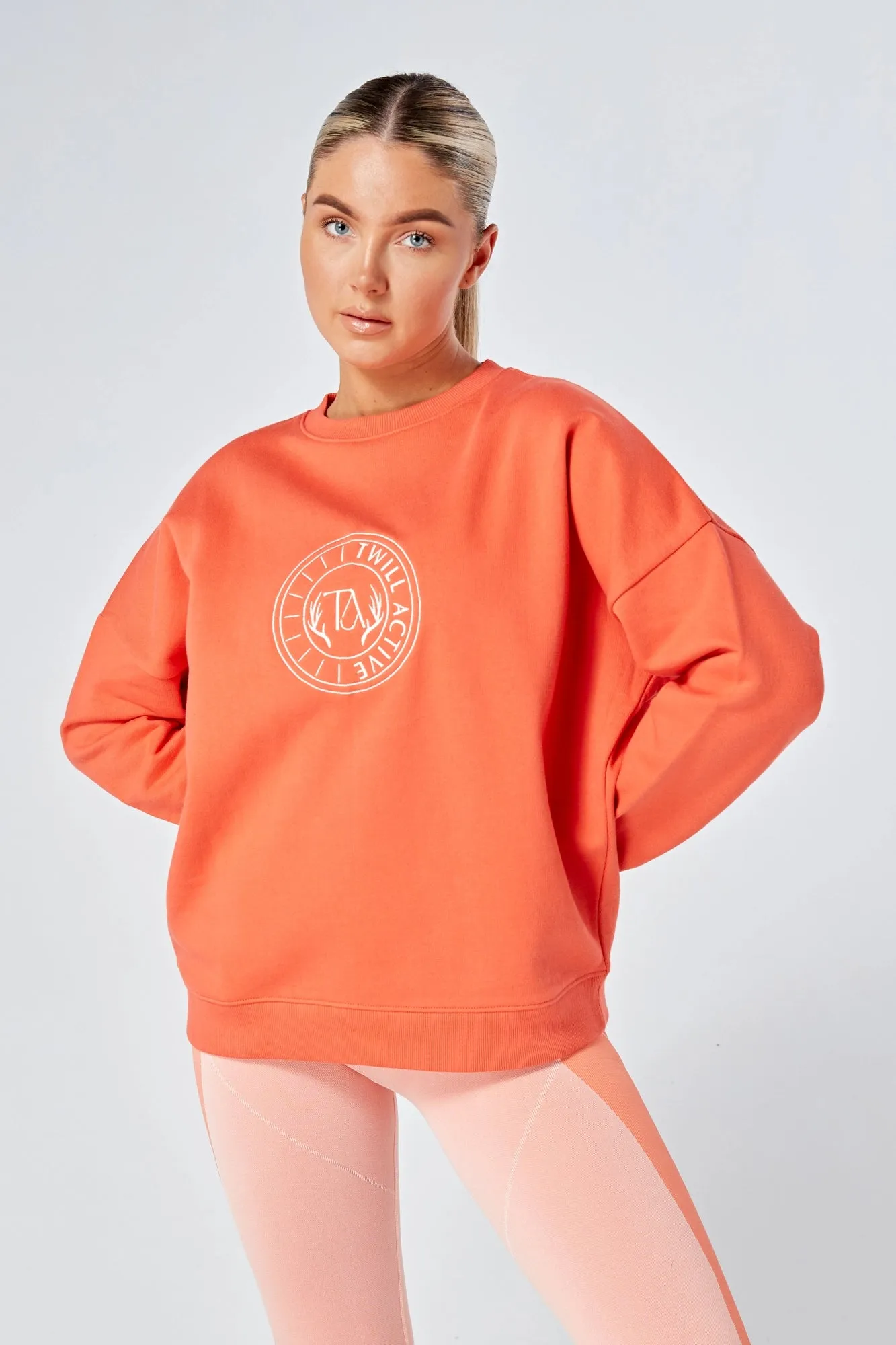 Twill Active Essentials Oversized Crewneck Sweatshirt Coral