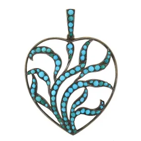 Victorian Silver Persian Turquoise Open Heart Pendant