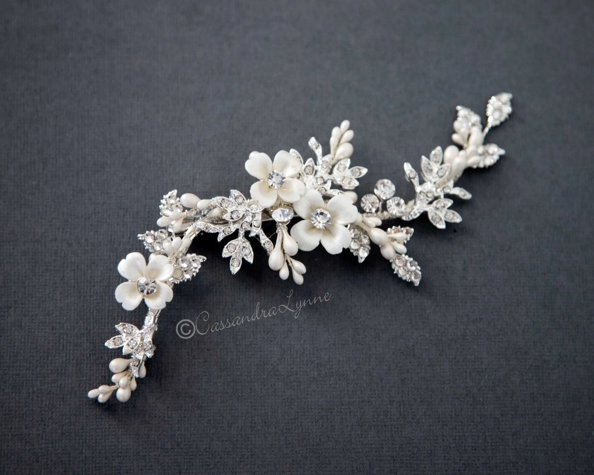 Wedding Hair Clip with Ivory Porcelain Flowers