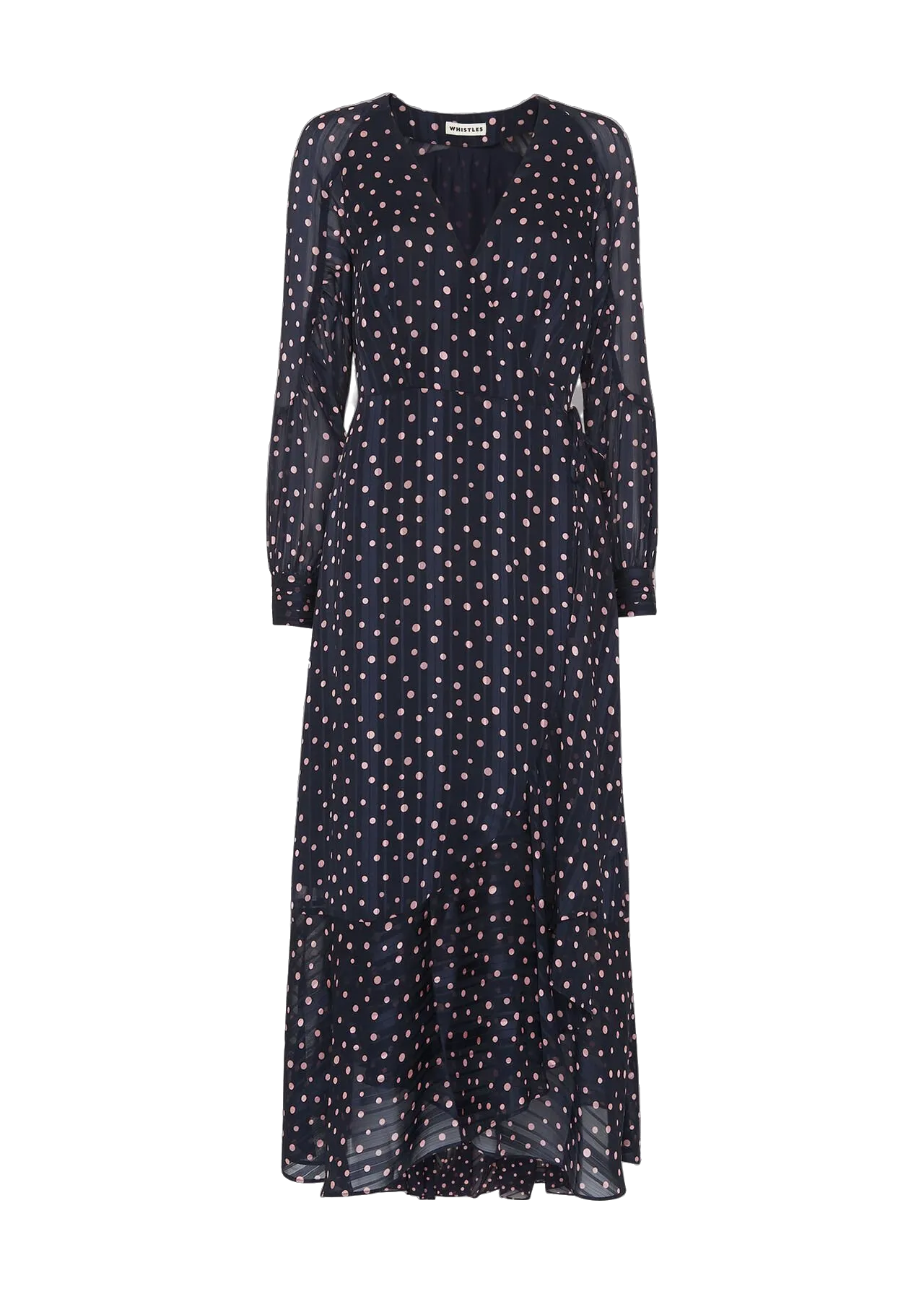 Whistles Navy Blue / Pink Satin Stripe Spot Wrap Dress BNWT UK 14