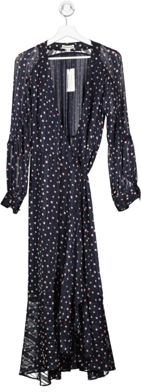 Whistles Navy Blue / Pink Satin Stripe Spot Wrap Dress BNWT UK 14