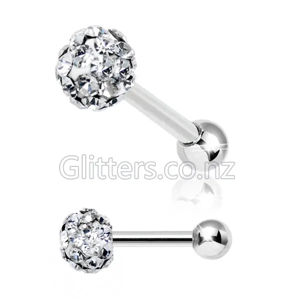 White Colour Crystal Ferido Disco Ball Top with Surgical Steel Tragus Barbell