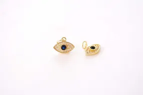 Wholesale Evil Eye Micro Pave Sapphire Blue CZ Charm - Evil Eye Cubic Zirconia Blue Stone HarperCrown Charms B142