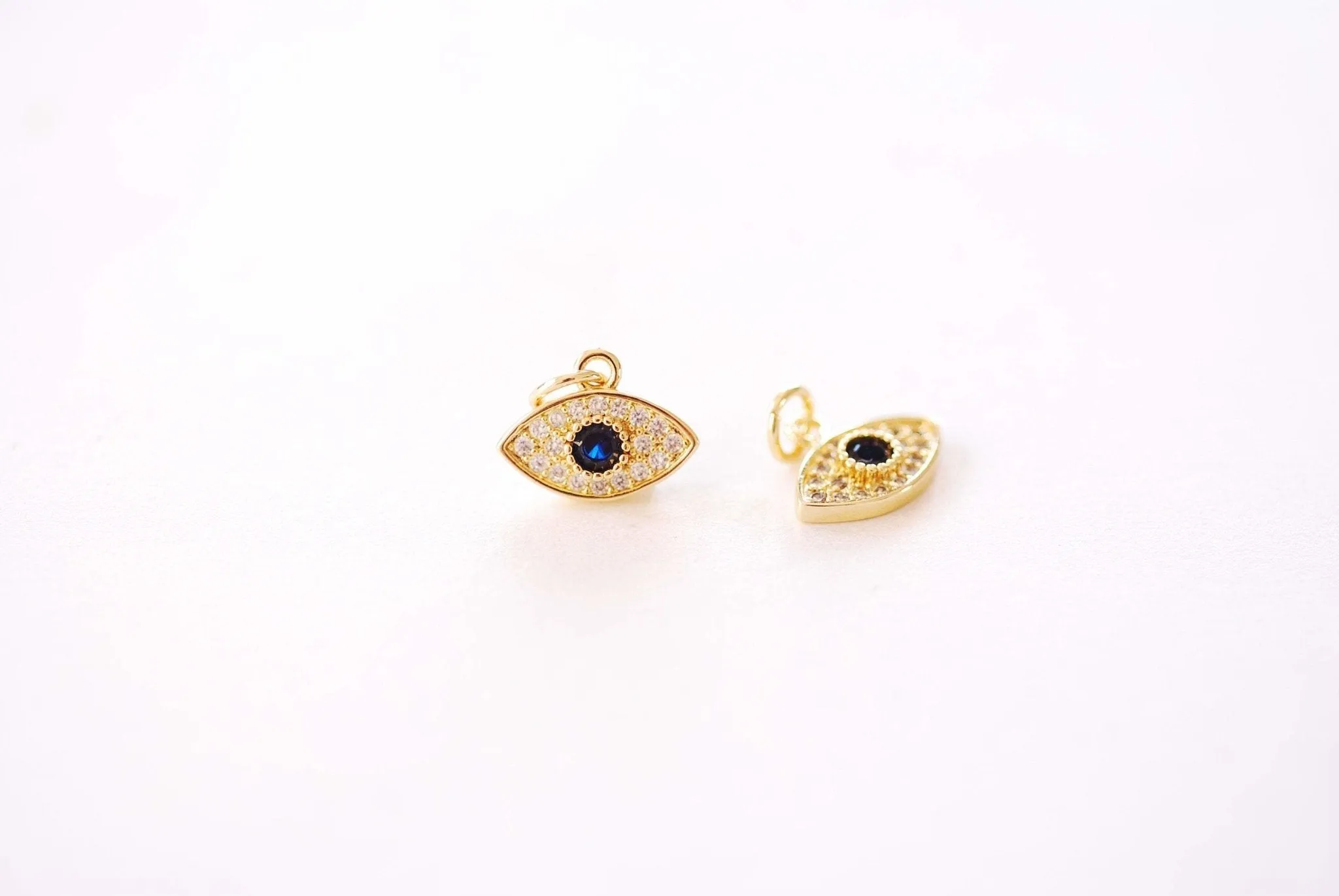 Wholesale Evil Eye Micro Pave Sapphire Blue CZ Charm - Evil Eye Cubic Zirconia Blue Stone HarperCrown Charms B142