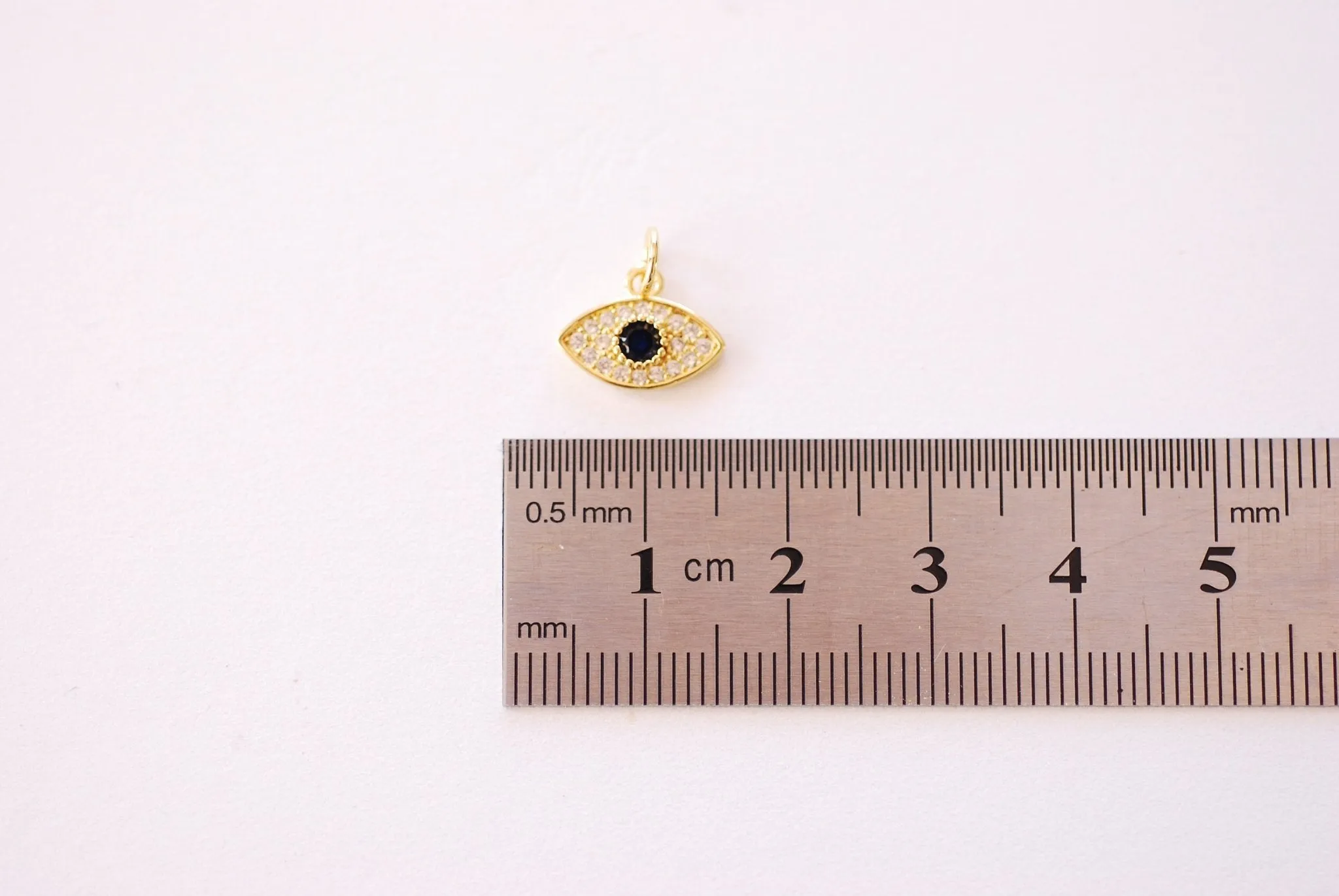 Wholesale Evil Eye Micro Pave Sapphire Blue CZ Charm - Evil Eye Cubic Zirconia Blue Stone HarperCrown Charms B142