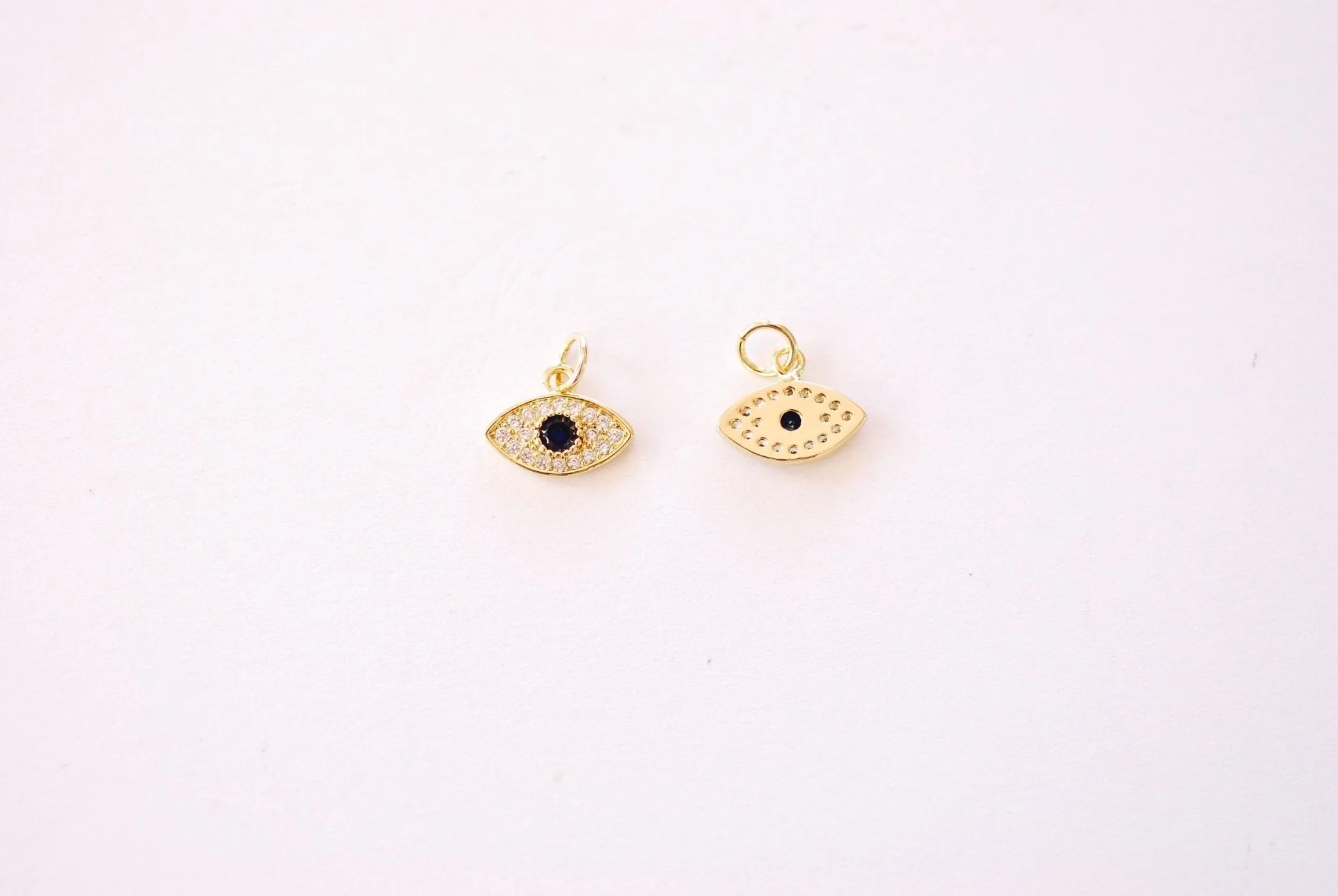 Wholesale Evil Eye Micro Pave Sapphire Blue CZ Charm - Evil Eye Cubic Zirconia Blue Stone HarperCrown Charms B142