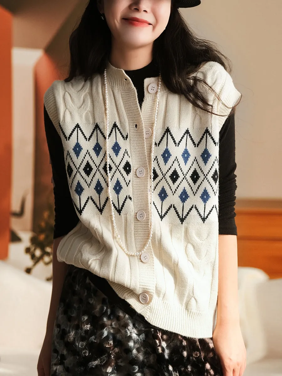 Women Winter Retro Geometric Knitted Vest