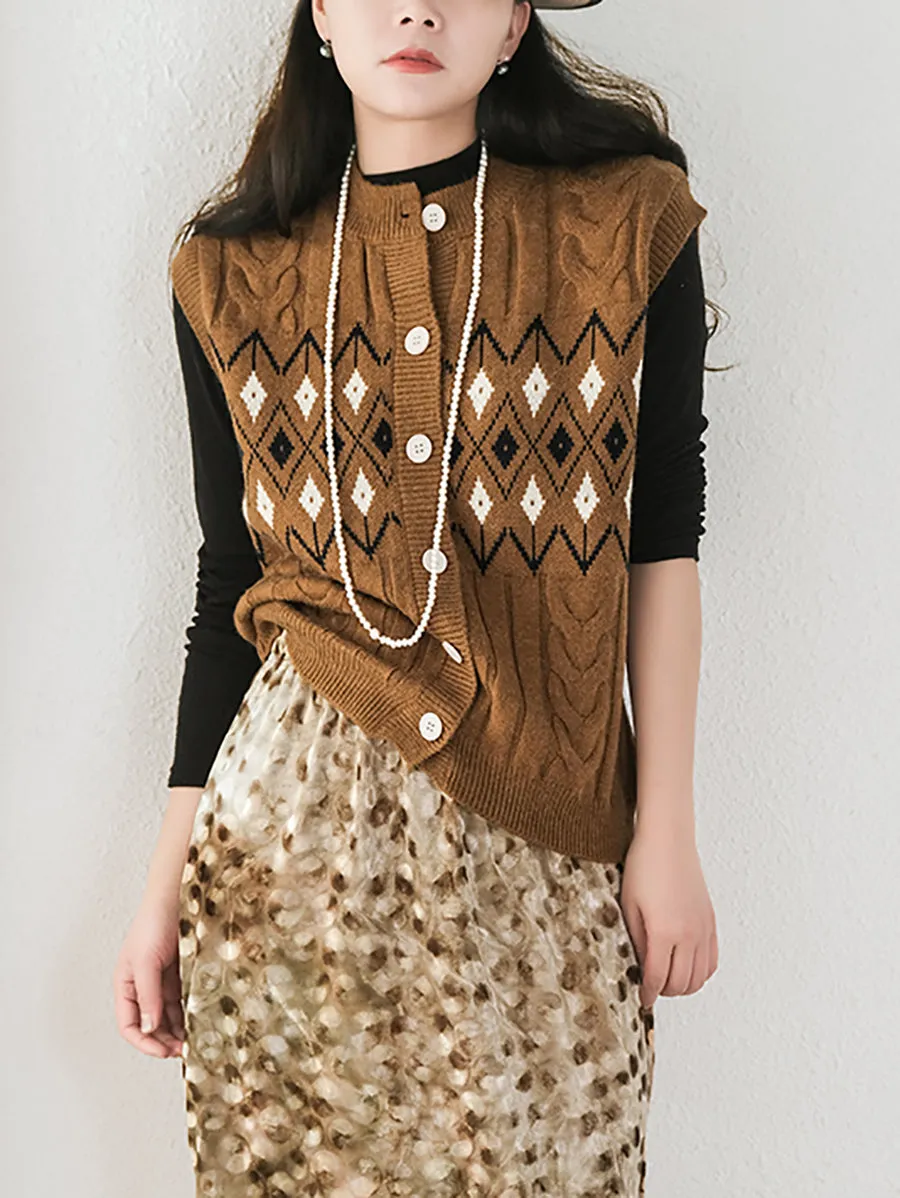 Women Winter Retro Geometric Knitted Vest