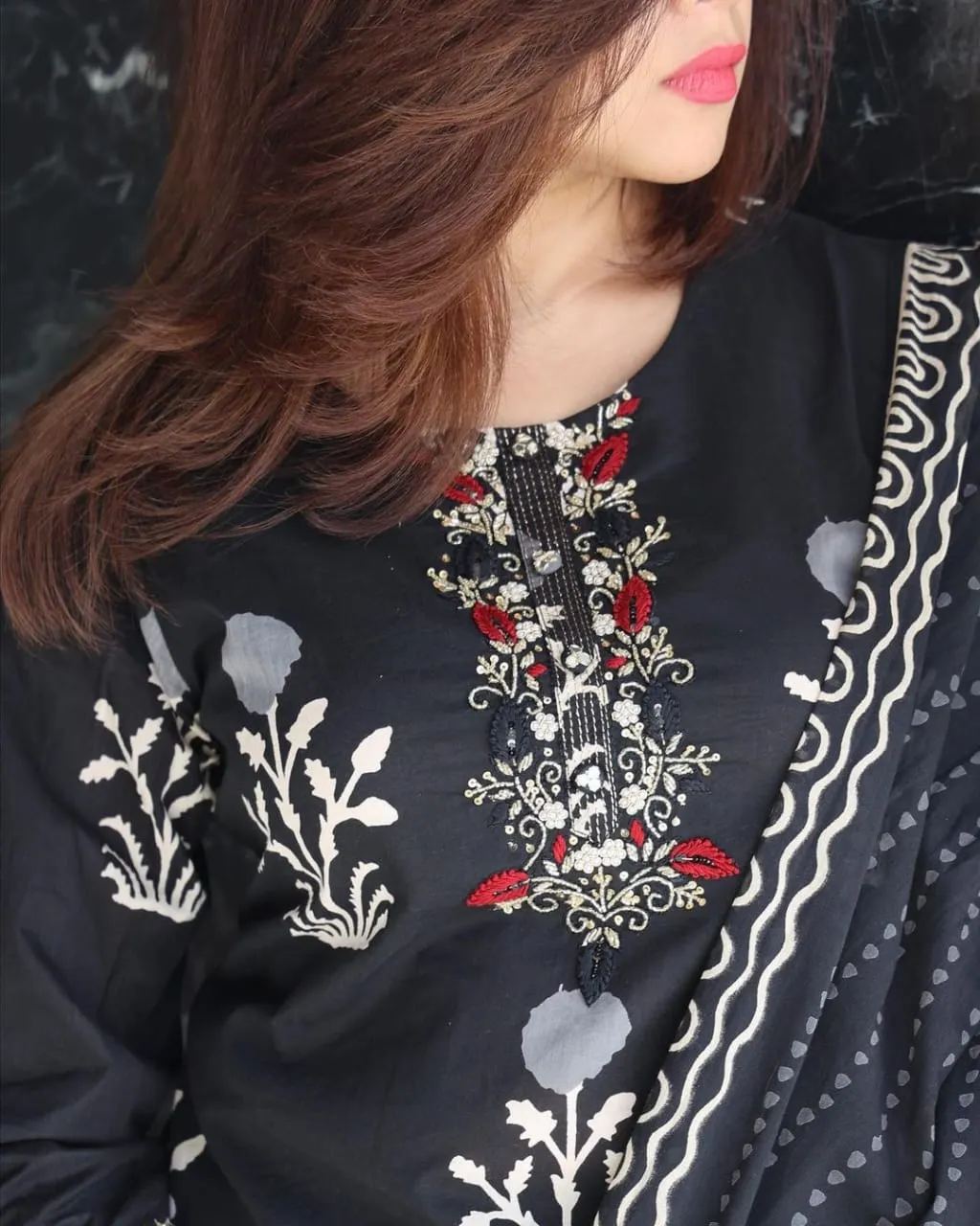 Women's Cotton Black Aline Kurta Suit