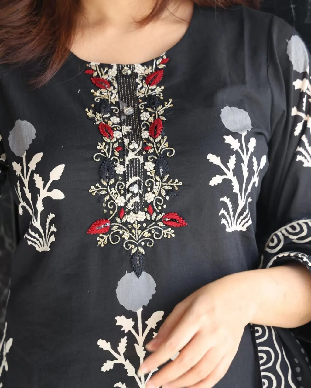 Women's Cotton Black Aline Kurta Suit