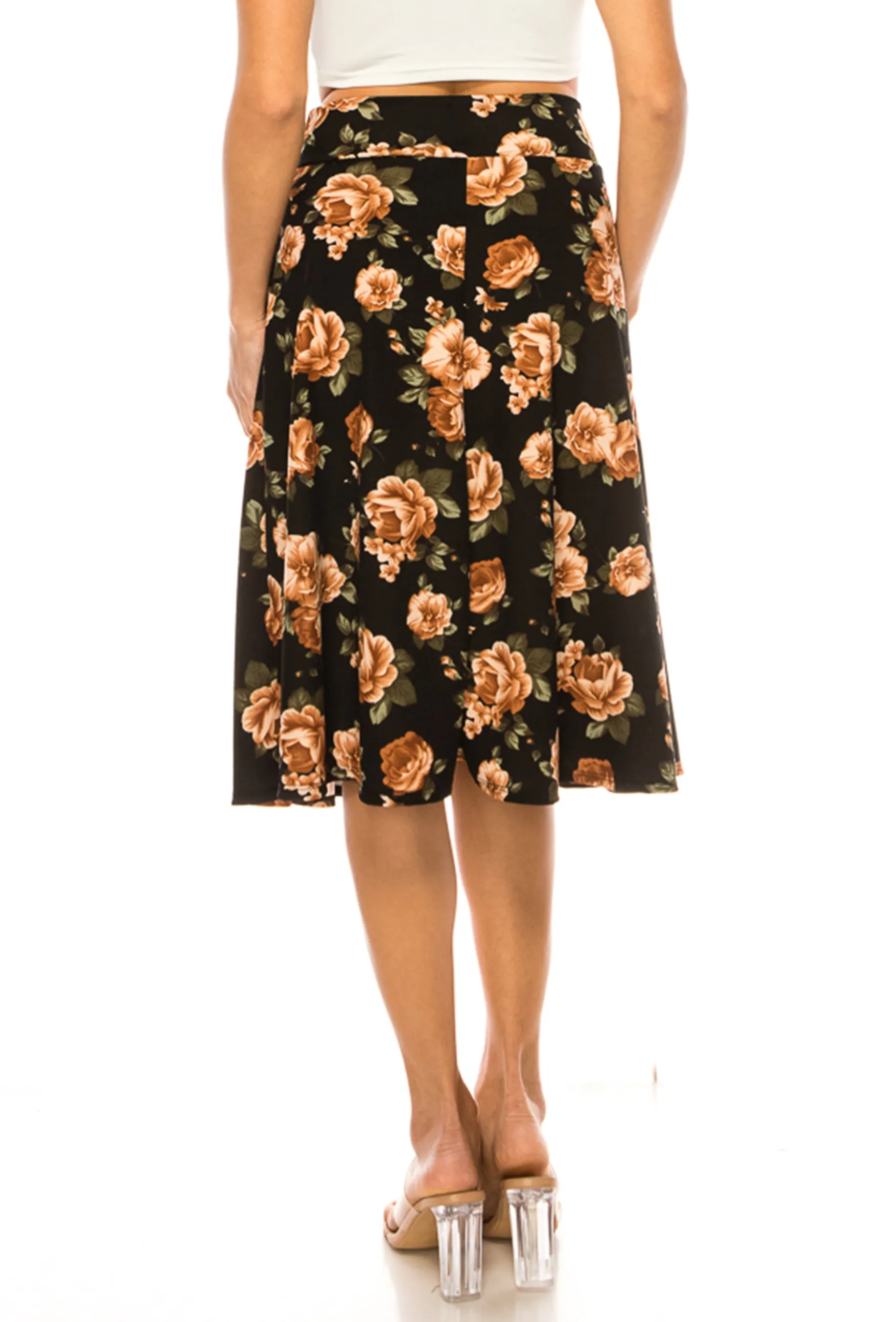 Women's Elegant Solid A-Line Midi Skirt with High Waist and Satin Tie Belt