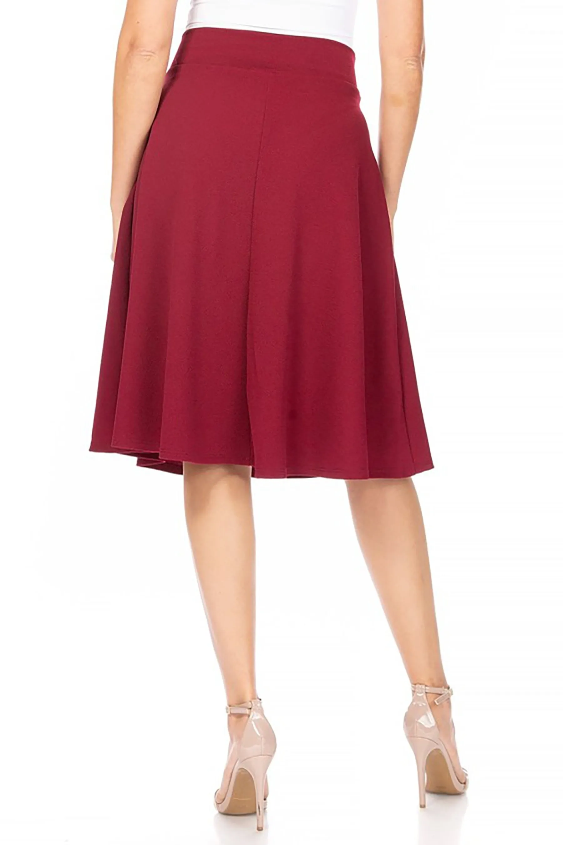 Women's Elegant Solid A-Line Midi Skirt with High Waist and Satin Tie Belt