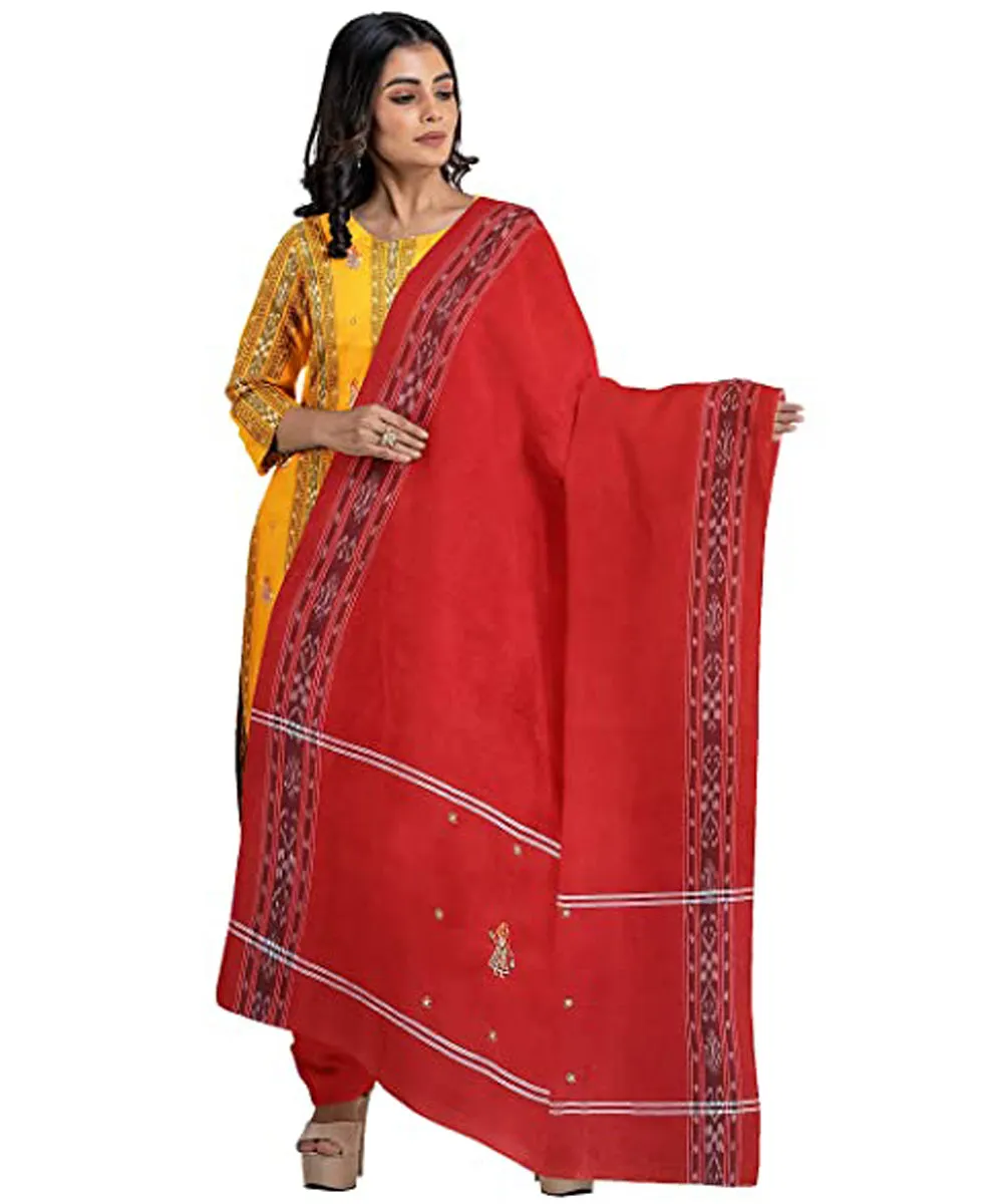 Yellow red handwoven cotton nuapatna dress material